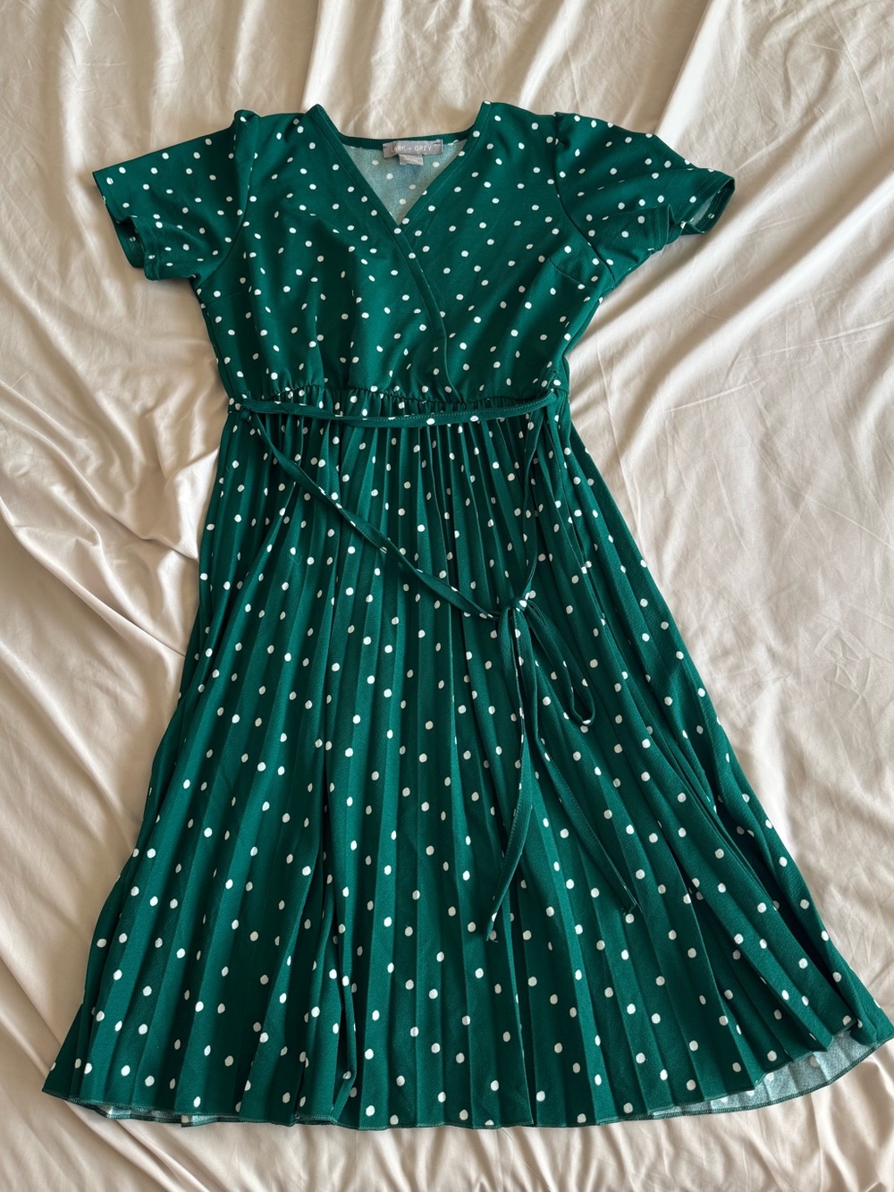 Green Polka Dot Midi Dress with Tie Waist